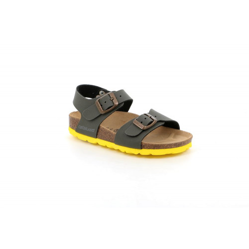 Grunland - sandalo in sughero con doppia fascia oliva giallo GRUNLAND Junior shop online
