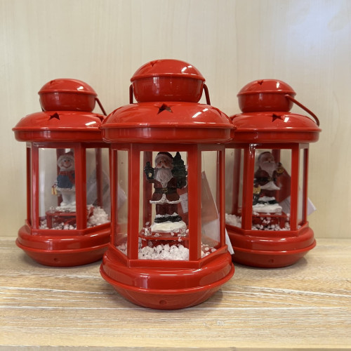 Lanterne natalizie rosse " snowflakers" con neve e luci  shop online