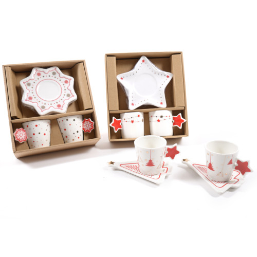 Gall&Zick Set di 4 tazzine da caffè con piattini, in ceramica dipinta, dal  design colorato e motivo con case