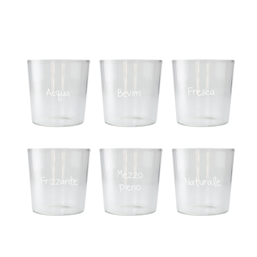 WD Lifestyle - Set 6 bicchieri in vetro borosilicato decorati con 6 diversi aforismi WD life style shop online